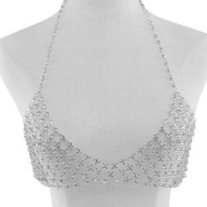 Elegant Silver Crystal Halter Bra